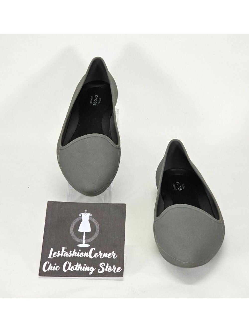 Crocs Women's Grey Eve Slip on Iconic Pointed Comfort Ballet Flats Size 9 2050 - Picture 2 of 15
